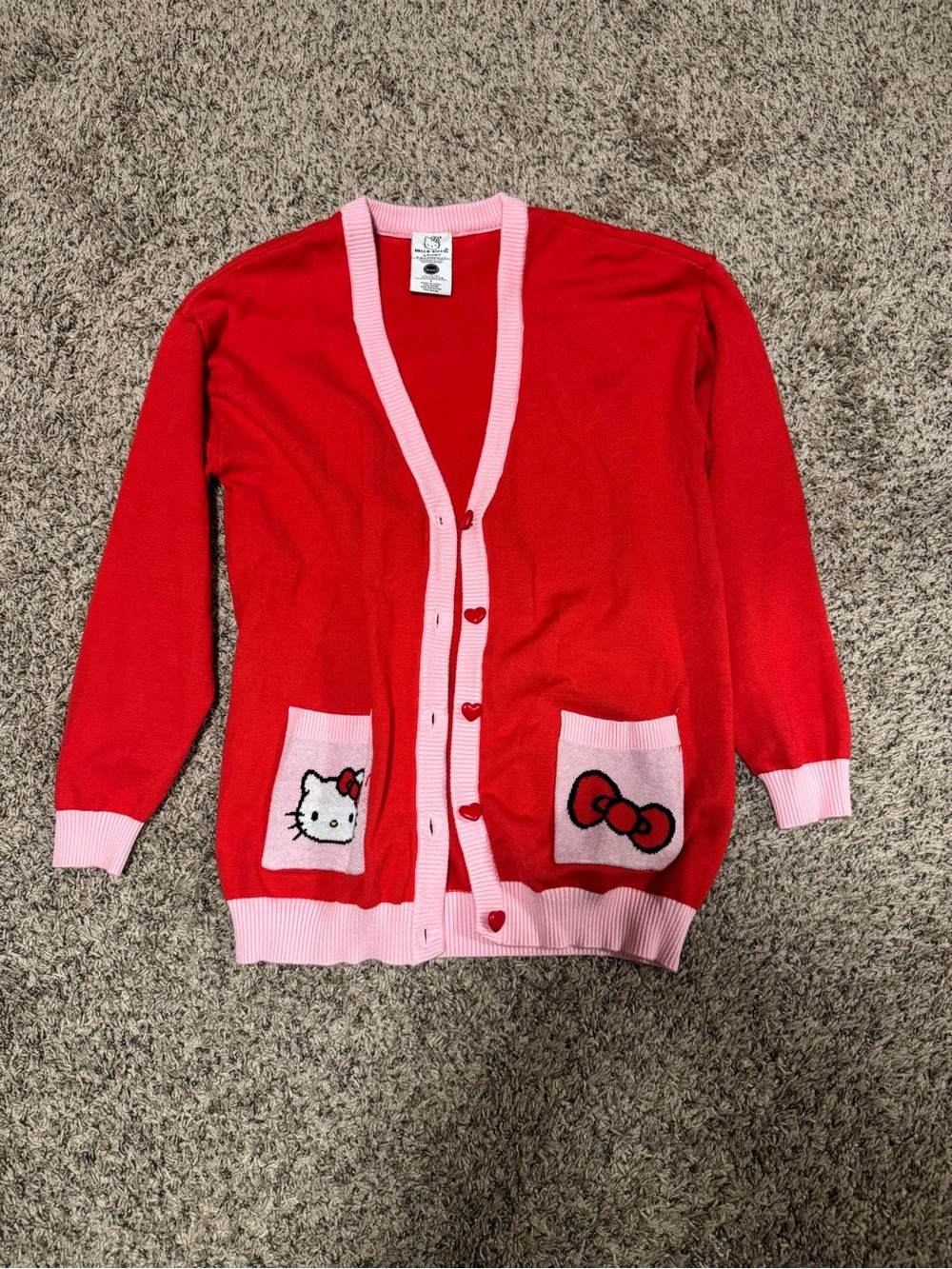 Bioworld Red and Pink Hello Kitty Cardigan Sweater